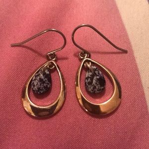 Gold Loop with Black and White Stone Earrings